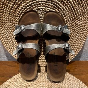 ** SOLD ** do not purchase!!  Silver Metallic Sandals with Buckle Detail NAOT